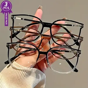 3 Pairs of Large Square Reading Glasses with Glitter, Fashionable Reading Glasses, Luxury Reading Glasses for Women and Men to Read Books +1.0 to +4.0