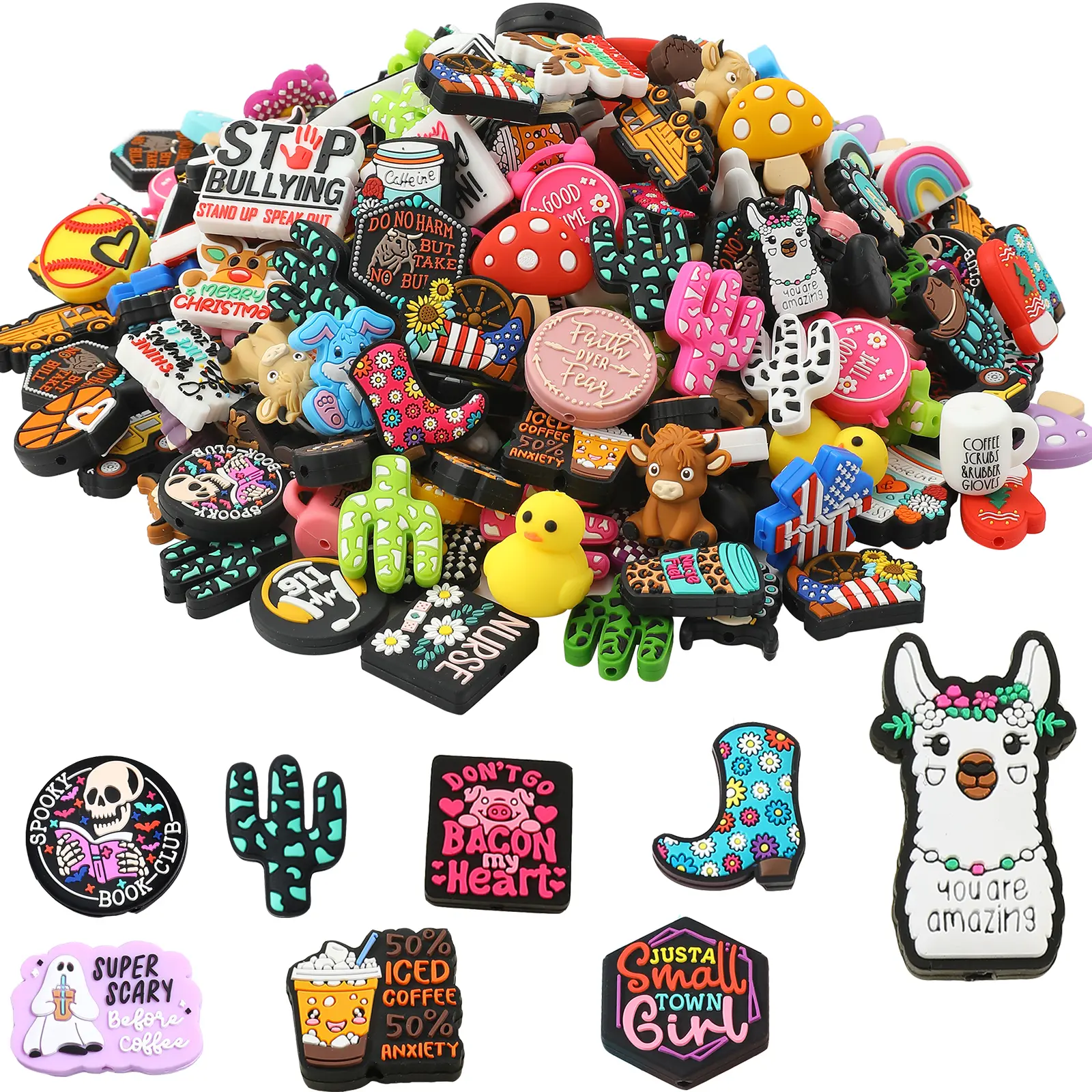 50 Pcs Random Style Silicone Focus Beads in Bulk, Beads Jewelry Making Supplies for DIY Keychains, Bracelet Necklaces & Handicrafts