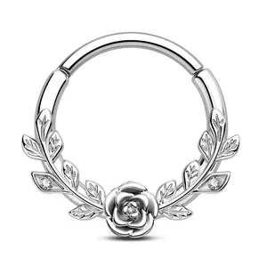 16G Dainty Rose Style Hinged Segment Septum Ring
