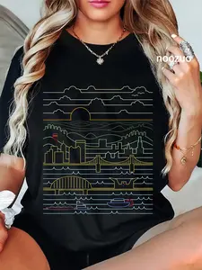 100% Cotton Unisex Vintage Retro Pittsburgh Skyline 412 Pittsburgh Pennsylvania T-Shirt Casual Top
