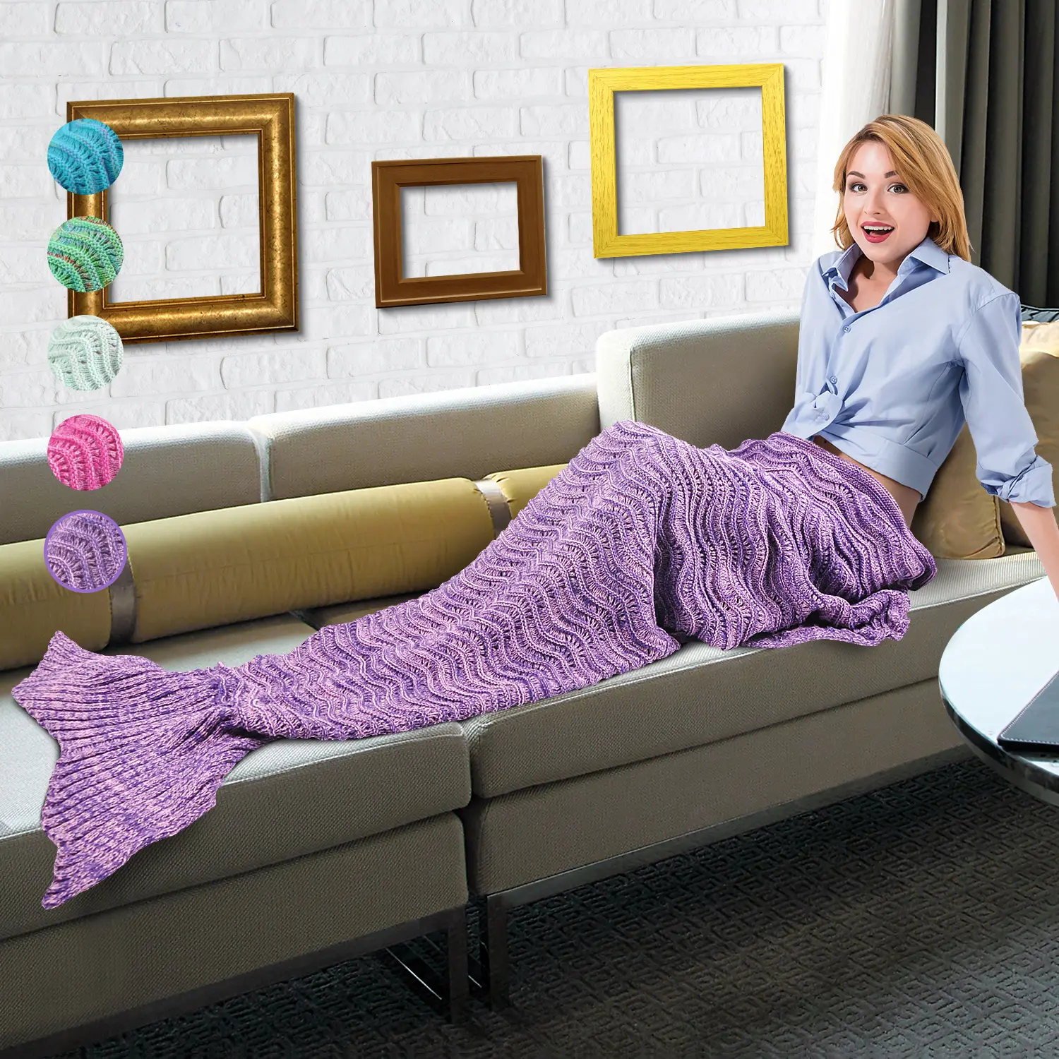 Catalonia Premium Adult Hand Crocheted Mermaid Tail Knitted Blanket with Anti-Slip Neck Strap Ultra Soft Acrylic Fibers Comfortable Warm Cozy for Sleepovers Camping Lounging