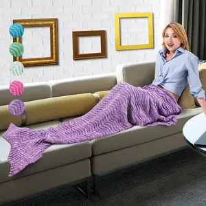 Catalonia Premium Adult Hand Crocheted Mermaid Tail Knitted Blanket with Anti-Slip Neck Strap Ultra Soft Acrylic Fibers Comfortable Warm Cozy for Sleepovers Camping Lounging