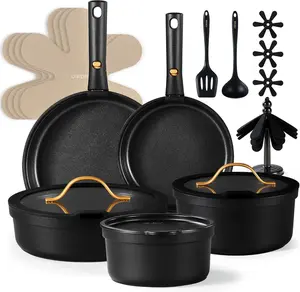 CAROTE 19pcs Pots and Pans Set Non Stick, Nonstick Cookware Set, Dishwasher/Oven/Fridge Safe Pots and Pans, Removable Handle RV Oven Safe Cookware, Induction Kitchen Set, Black