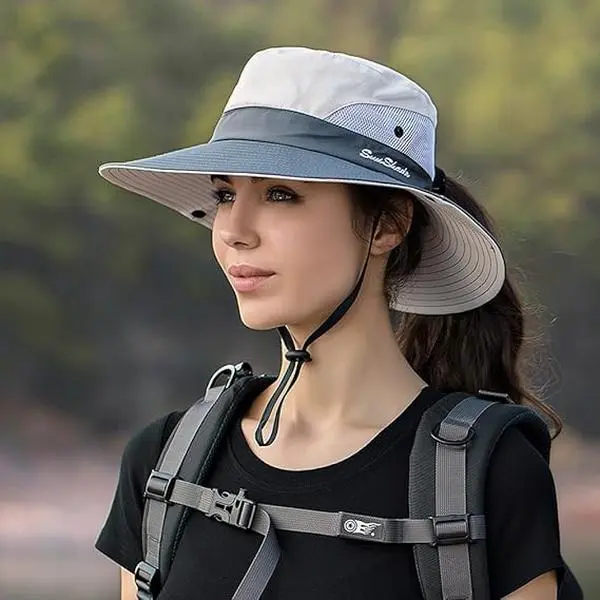 Stylish Unisex Wide Brim Bucket Hat, UPF 50+ Sun Protection, Adjustable Chin Strap for Comfort, Ideal for Fishing & Beach Activities - Hats for Women
