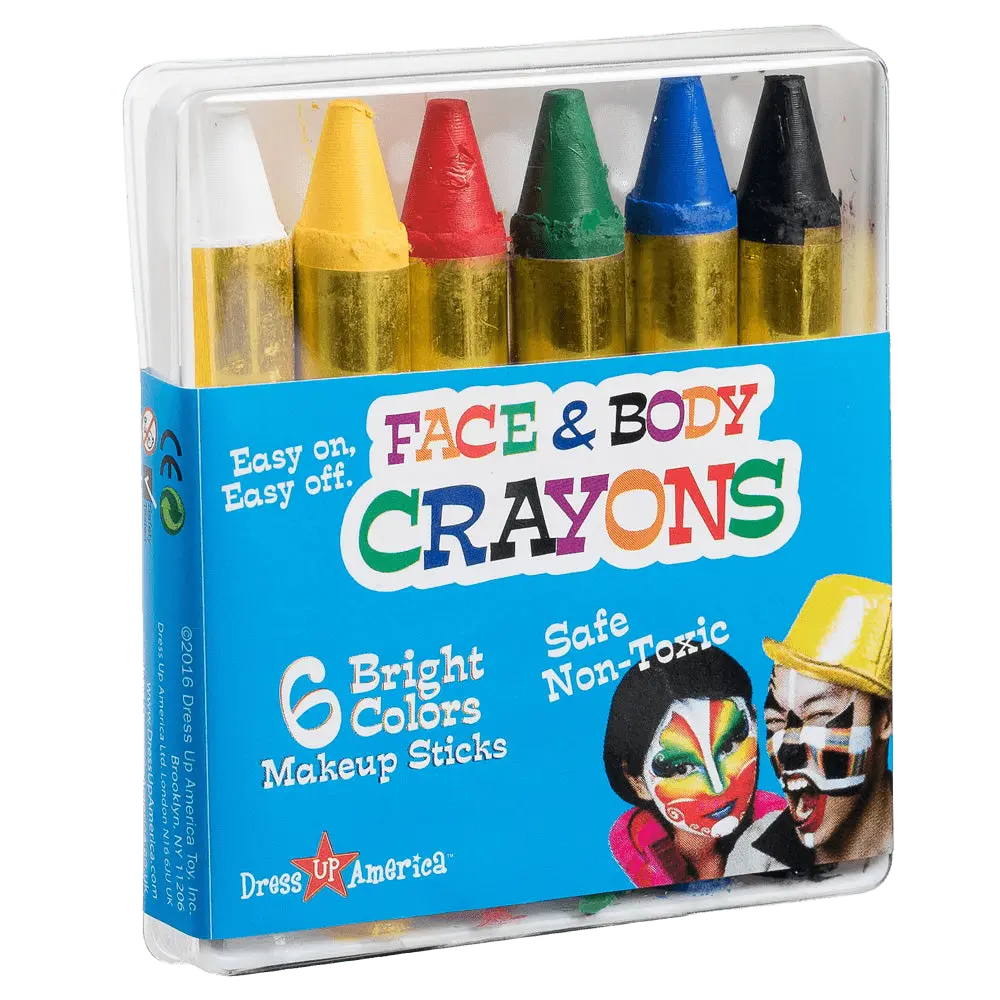 6 Pack of Crayons Colors  | Non-Toxic Crayon Set  with Storage Case - For Body & Face Painting - Easy Wash Off Makeup for Theme Party, Halloween, Cosplay & Festival