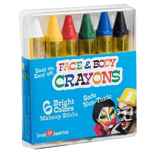6 Pack of Crayons Colors  | Non-Toxic Crayon Set  with Storage Case - For Body & Face Painting - Easy Wash Off Makeup for Theme Party, Halloween, Cosplay & Festival