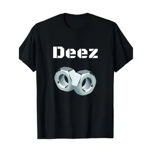 Men's 100% Cotton Ootd Tee Funny "Deez Nuts" Graphic Geometric Crew Neck    Casual Short-Sleeve Top