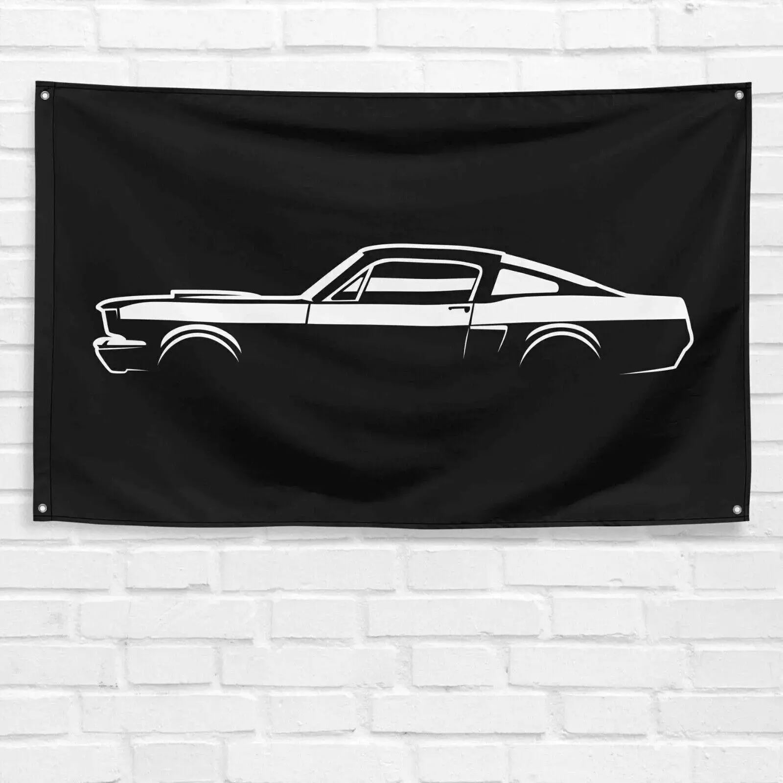 3x5 ft 4 oz 1-Piece Handmade Look Polyester Banner - Single-Sided High Pigment Density Vibrant Print Indoor Wall Decor, Unbranded Car Silhouette Mirror Backdrop for Mustang Fans, Birthday Gift Ideas