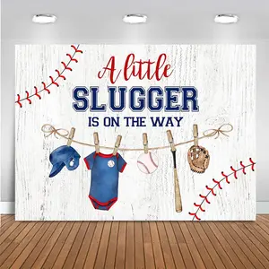 Baseball Backdrop for Boy's  Shower  Party Decoration A Little Slugger is  The Way  Shower Banner Background Photo Booth Props