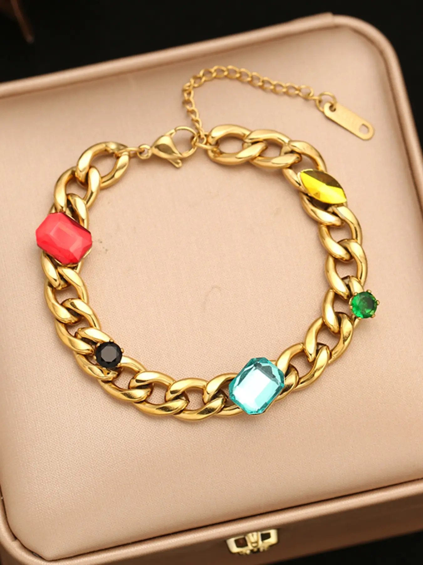 1Pcs High Quality Stainless Steel Colored Zirconia Crystal Bracelet Bangles For Women Trendy Wrist Chain Waterproof Jewelry Gift Cubic Zirconia Bracelet