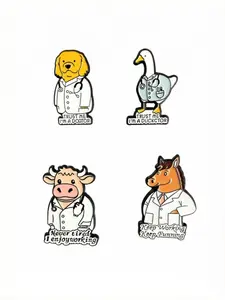Animal Doctor Brooch Set, Oil-Drop Alloy Pins, Fashion Accessories, Japanese Style Metal Badges, Mini Collar Clips, Unisex Jewelry Gifts