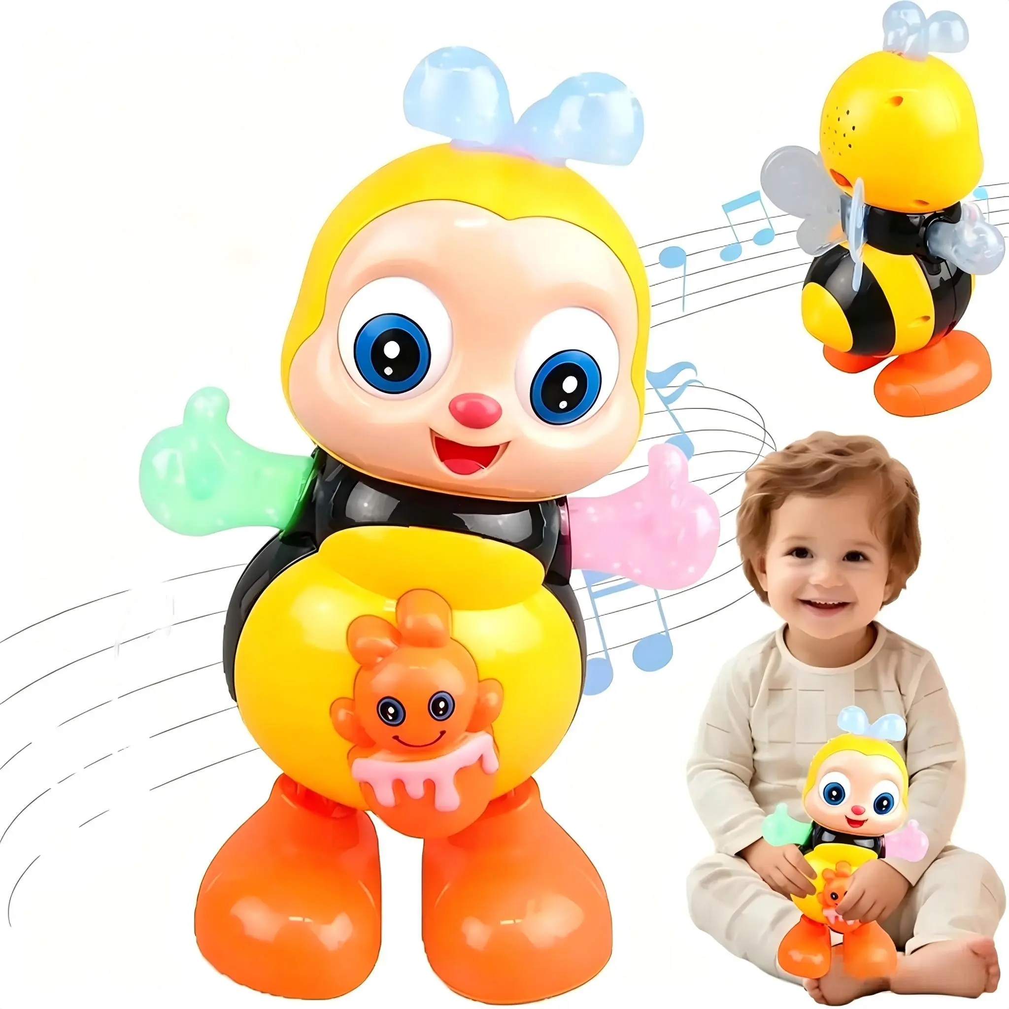La Abejita Musical Light-Up Bee Toy, Interactive Dancing Walking Bee with Moving Eyes, Kids Educational Spanish Learning Gift