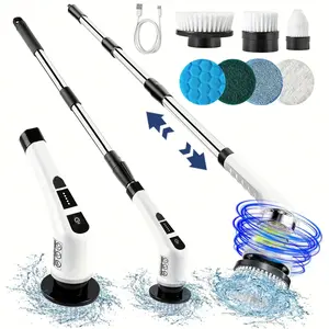 1set, Electric Spin Scrubber, Long Handle Shower Scrubber With 7 Replaceable Heads, 90-120 Mins Runtime, 450/400RPM Cordless Electric Cleaning Brush, Adjustable Handles, With USB-C Charging Cable, For Bathroom, Floor, Tile, Tub