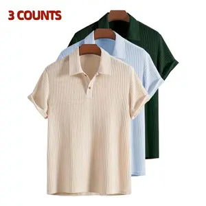 Men’s plain jacquard knit polo shirt, regular fit casual short-sleeve button-front top for summer, fashionable men’s clothing for everyday wear, green top, soft, comfortable, skin-friendly fabric #SummerVibes