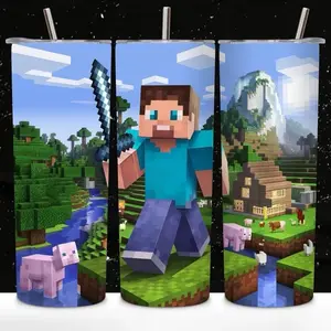 Gamer 20oz Tumbler - Colorful Design with Minecraft Theme - Ideal for Gaming and On-the-Go Use - Bottle, Drinkware Lid Plastic Stainless Glossy Straw Mug Cup Portable Bottled