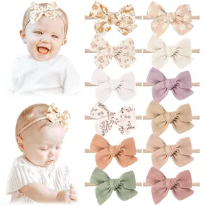 Baby Headbands and Hairbands Set - 12 Packs of Stretchy Nylon Handmade Hair Accessories for Newborns, Infants, and Toddler Girls