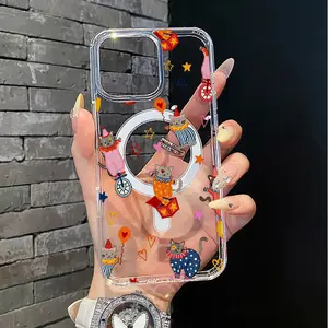 Magnetic Soft TPU Smartphone Case for iPhone 11/12/13/14/15/16 Pro Max, MagSafe-Fit with Closure, Circus Cat Aesthetic, Lightweight Anti-Scratch Waterproof Resistance Cellphone Protection Accessory
