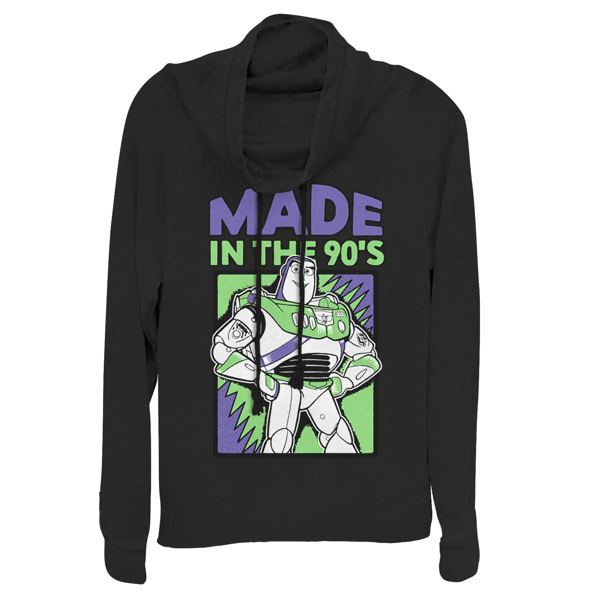 Juniors Womens Toy Story Buzz Lightyear Made in 90s Cowl Neck Sweatshirt