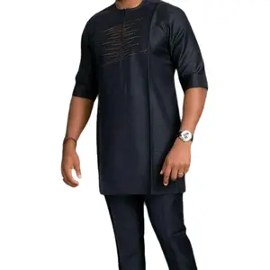 Men's Elegant Navy Blue Senator Suit Fabric Formal