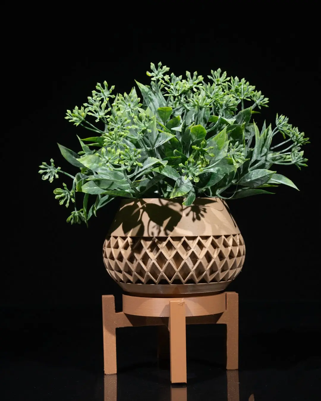 Diamond Lattice Planter with Stand Terracotta Boho Flower Pot Succulent Holder Shelf Desk Decor