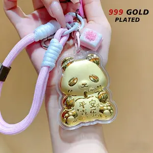 999 Gold Plated Panda Charm Snap Hook Keychain - Phone & Bag Hanging Ornament, Authentic Certified Fashion Jewelry, Trendy Accessory, Snap Hook Keychains