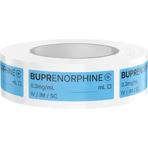 Veterinary Smart Syringe Labels for Surgery and Emergency – Clinical-Grade Color-Coded Roll of 500 | Vet Labels for Medication Safety in Vet Clinics, Hospitals & ICU (Buprenorphine 0.3mg/ml)