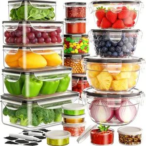 40pcs Airtight Food Storage Set (20 containers & 20 lids) Food Storage Container Organizer Box Leakproof Meal-Prep Containers for Utensils Kitchen Storage Reusable Plastic Microwave/Dishwasher Safe with Labels & Pen