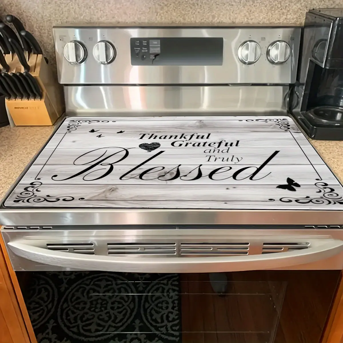 Large Glass Cooktop Protector, Heat Resistant Scratch Resistant Linen Stove Cover Mat, Heavy Duty Reusable Kitchen Countertop Cover for Induction & Electric Stoves, Oven, Washer & Dryer, Easy Clean, 11.8 x 17.7 Inch