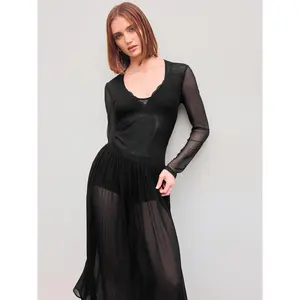 Cider [size 0-10] Mesh Scoop Neckline Solid See-through Maxi Dress Dealsforyou