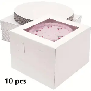 10-Piece Cake Box Set, Disposable Cake Transport Containers, Cake Stand with Large Window, Ideal for Cookies & Pastries