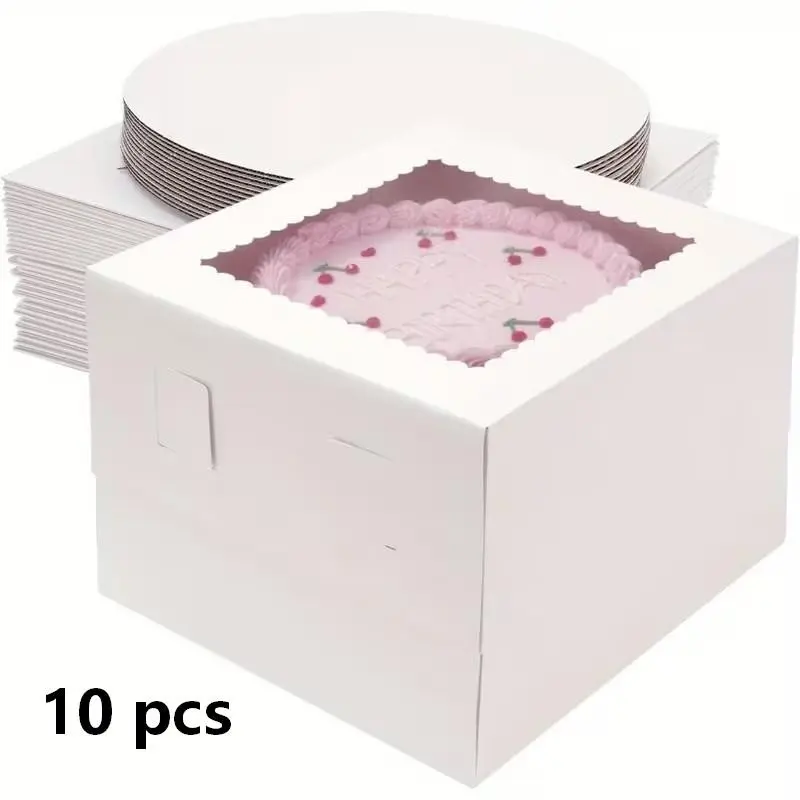 10-Pack Cake Boxes or Trays, Disposable Cake Transport Containers, Cake Stand with Large Window, Ideal for Biscuits, Pies, Cupcakes, Pastries, Bakeware, Bakery Supplies, Baking Supplies