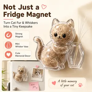 Cat Fur Memorial Keepsake Capsule,Transparent Cat Shaped Pet Hair & Whisker Holder, Magnetic Refrigerator Decor, Cat Memorial Collection Capsule for Cat Moms and Pet Lovers