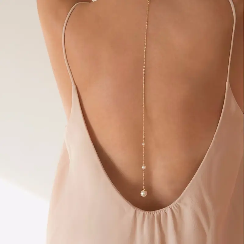 Pearl Back Drop Back Necklace, Dainty Long Body Chain Jewelry, Chic for Women, Elegant Backless Dress Accessories for Prom Party & Anniversary, High Quality Jewelry, Body Jewellery