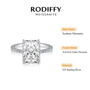 RODIFFY 3.5CT Synthetic Moissanite Radiant Cut Engagement Ring In Sterling Silver