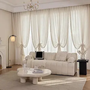 Cream Linen Balcony Curtain with Fringe, French Vintage Embroidered Window Shade, Finished Curtains for Bedroom Living Room Kids' Room, Bedroom Curtains Arch