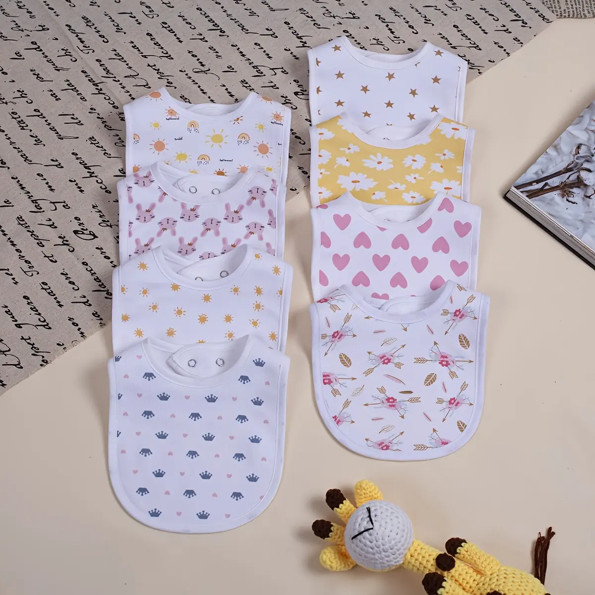 8pcs Baby Bibs with Adjustable Snap, Absorbent And Breathable, for Boys And Girls, for Teething, Drooling And Feeding Summer Casual Bib Nursery