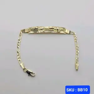 Baby Bracelet ID Star with Elephants Figaro Chain Laminated-Gold 6 Inches Adjustable Jewelry Classic Elegant Design