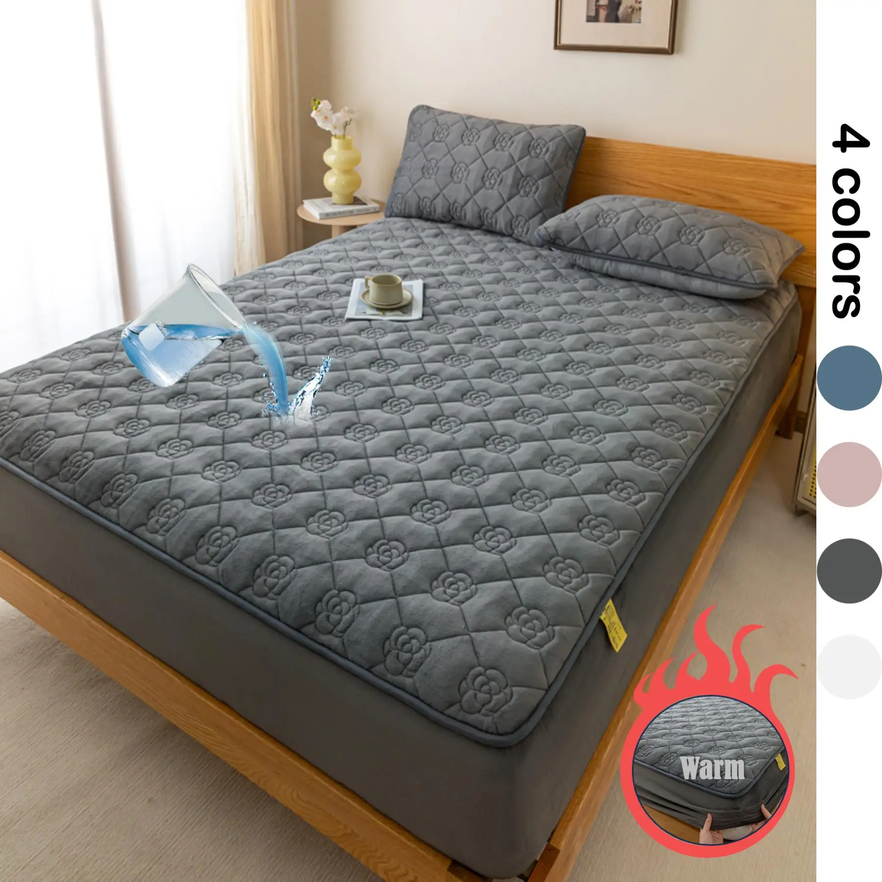 Floral Pattern Waterproof Fitted Sheet, 1/2 Counts Soft Comfortable Mattress Topper Or 2 Counts Pillowcases, Christmas Decor Bed Accessories for Bedro