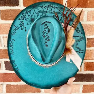 Custom burned hat | hand Burned hat | customized wide brim hat | branded wide brim hat | burned felt hat | western hat | Nashville style hat | concert outfit | country music outfit | Fort Worth outfit | cowboy hat | cowgirl hat | felt hat | etched hat | b
