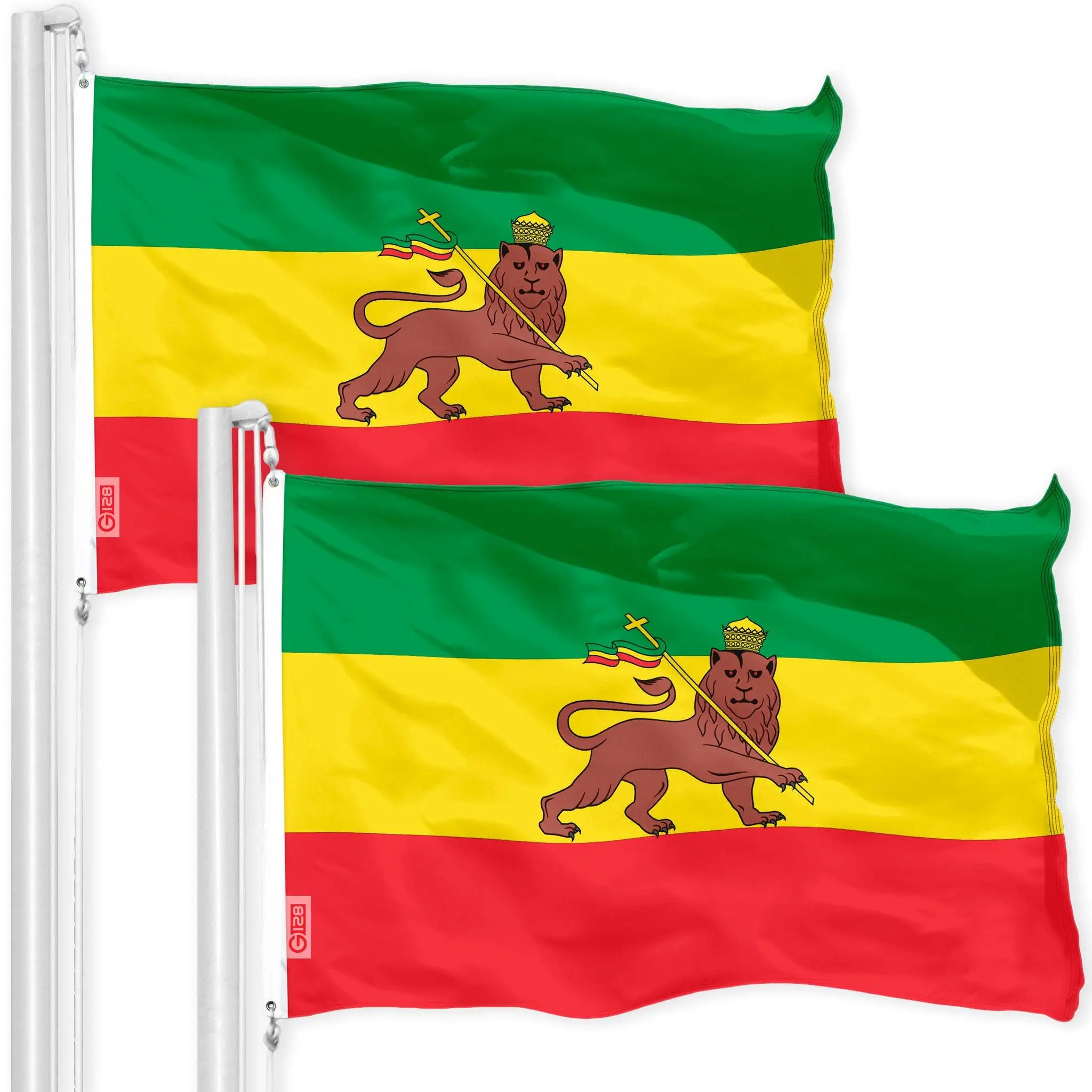 Ethiopia Lion Ethiopian Flag 3x5 Ft 2-Pack 150D Printed Polyester By G128