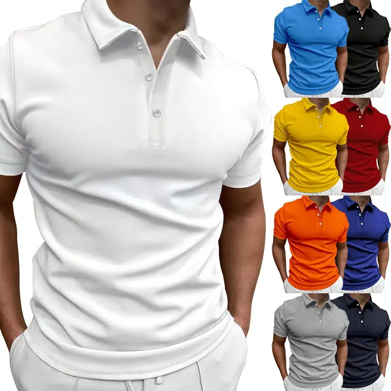 Summer Men's Solid Color Short Sleeve POLO Shirt Casual Slim Fit Lapel Button Shirt Men's