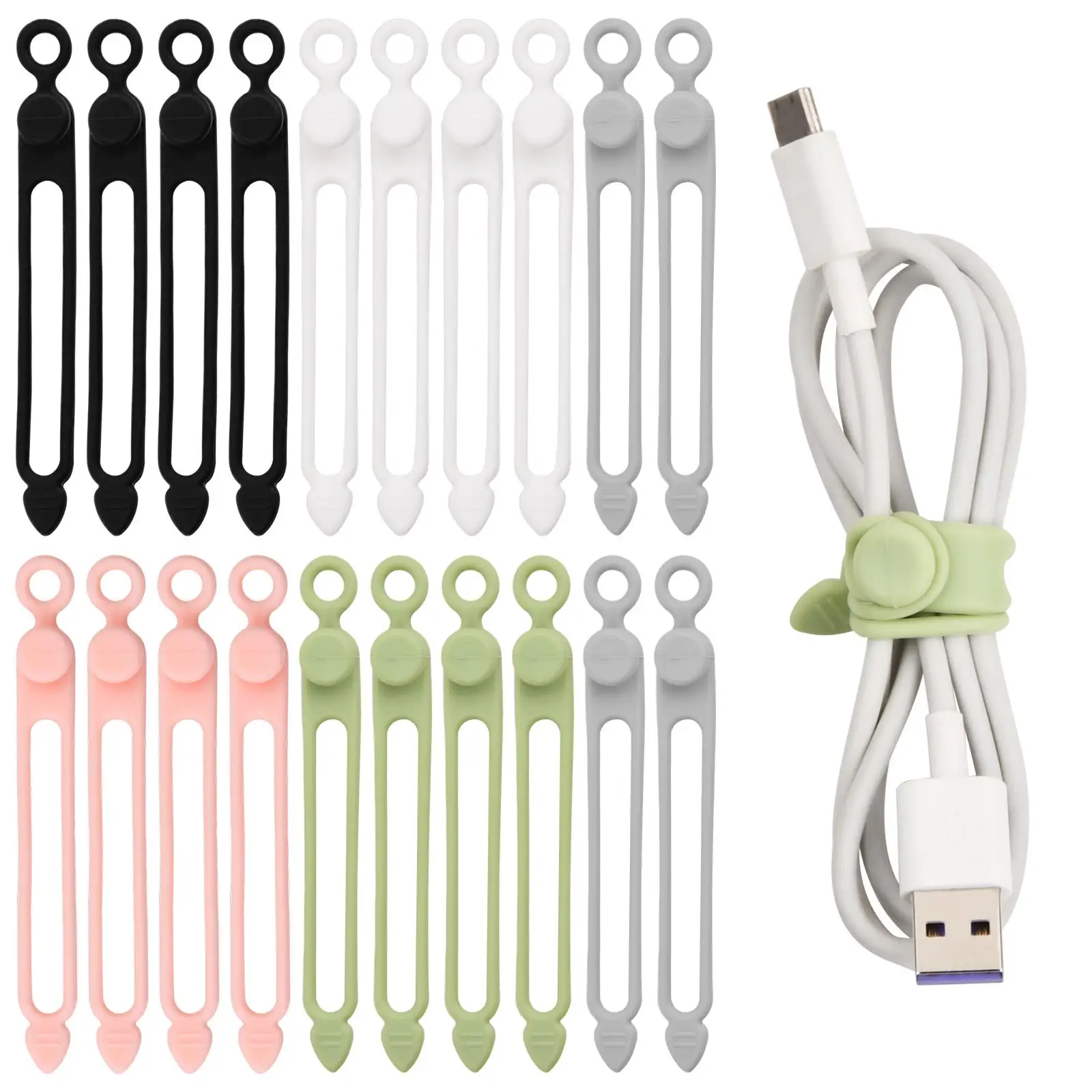 Data Cable Organizer Tie, 20pcs Reusable Silicone Cable Tie Summer Sets, Mini Essential Items, Multifunctional Data Cable Management Storage Tool for