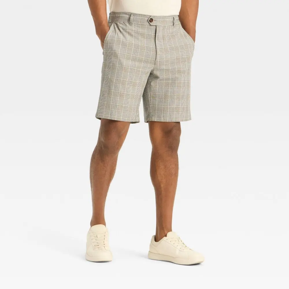 Houston White Men's 9" Chino Shorts, Zipper, Pocket, Rayon, Checkered, Suit, Vibe, Stretch