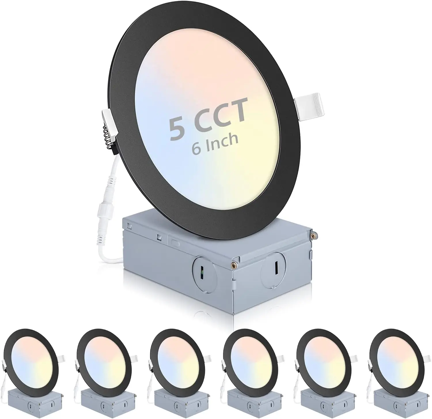 POWERASIA  6 Pack 6 Inch 5CCT Recessed Lighting, Black LED Lights Dimmable Panel Pin Light Ceiling For Bedroom,Living Room,Party,Corridor