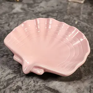 Pink Ceramic Seashell Soap Dish with Drainage - Elegant Oval Soap Holder for Bathroom & Handwashing Station, Glossy Finish, Stylish and Functional Accessory