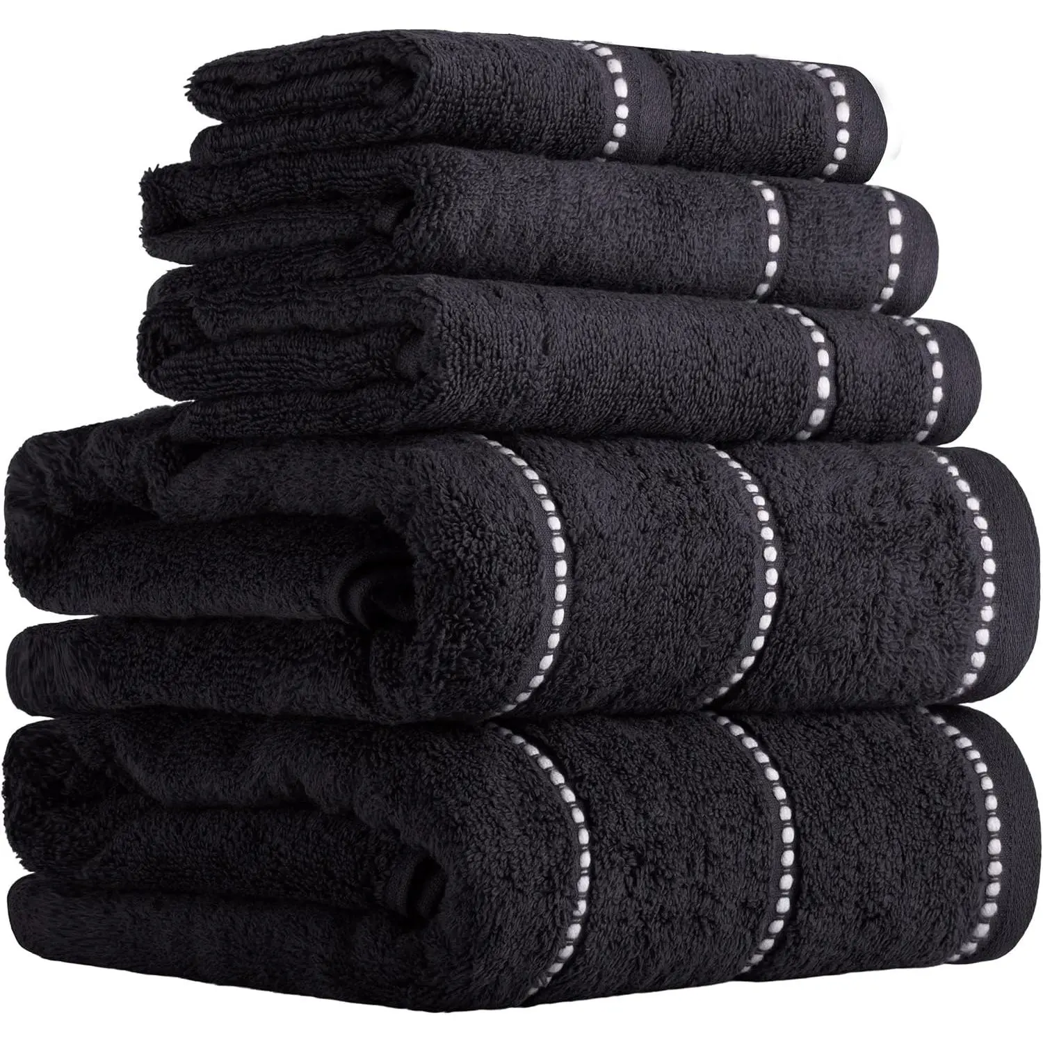 Lavish Home 6 Piece Bathroom Towels Set - 525GSM 100% Cotton Bathroom Essentials - 2 Bath Sheets, 2 Hand Towels, and 2 Wash Cloths for Bath, Shower, Gym, Spa, and Dorm Room (Black)
