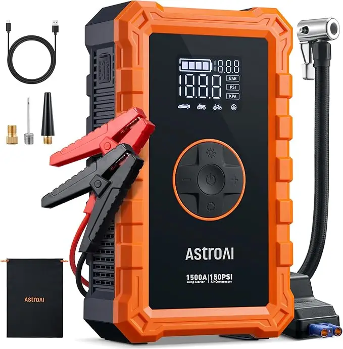AstroAI S8 Air 7 in 1 10000mAh Battery Capacity Car Battery Jump Starter with 150PSI Air Compressor, 12V Battery Charger, Compact Design#tiktokshopfa