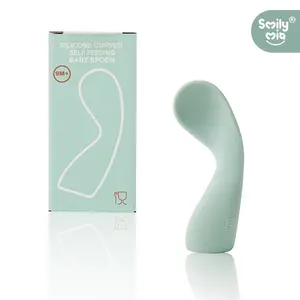 Dommy's Silicone Curved Spoon with Stainless-Steel Core, Soft Rounded Tip, Dishwasher Safe, 9 Months and Older, 100% BPA-Free
