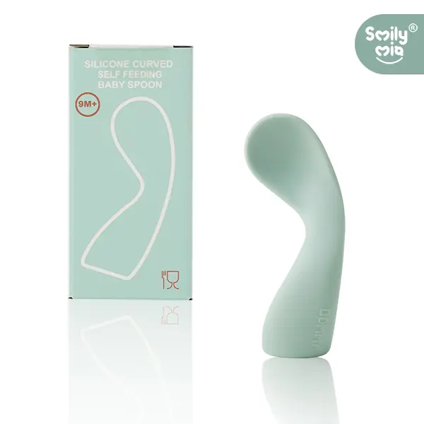 Dommy's Silicone Curved Spoon with Stainless-Steel Core, Soft Rounded Tip, Dishwasher Safe, 9 Months and Older, 100% BPA-Free