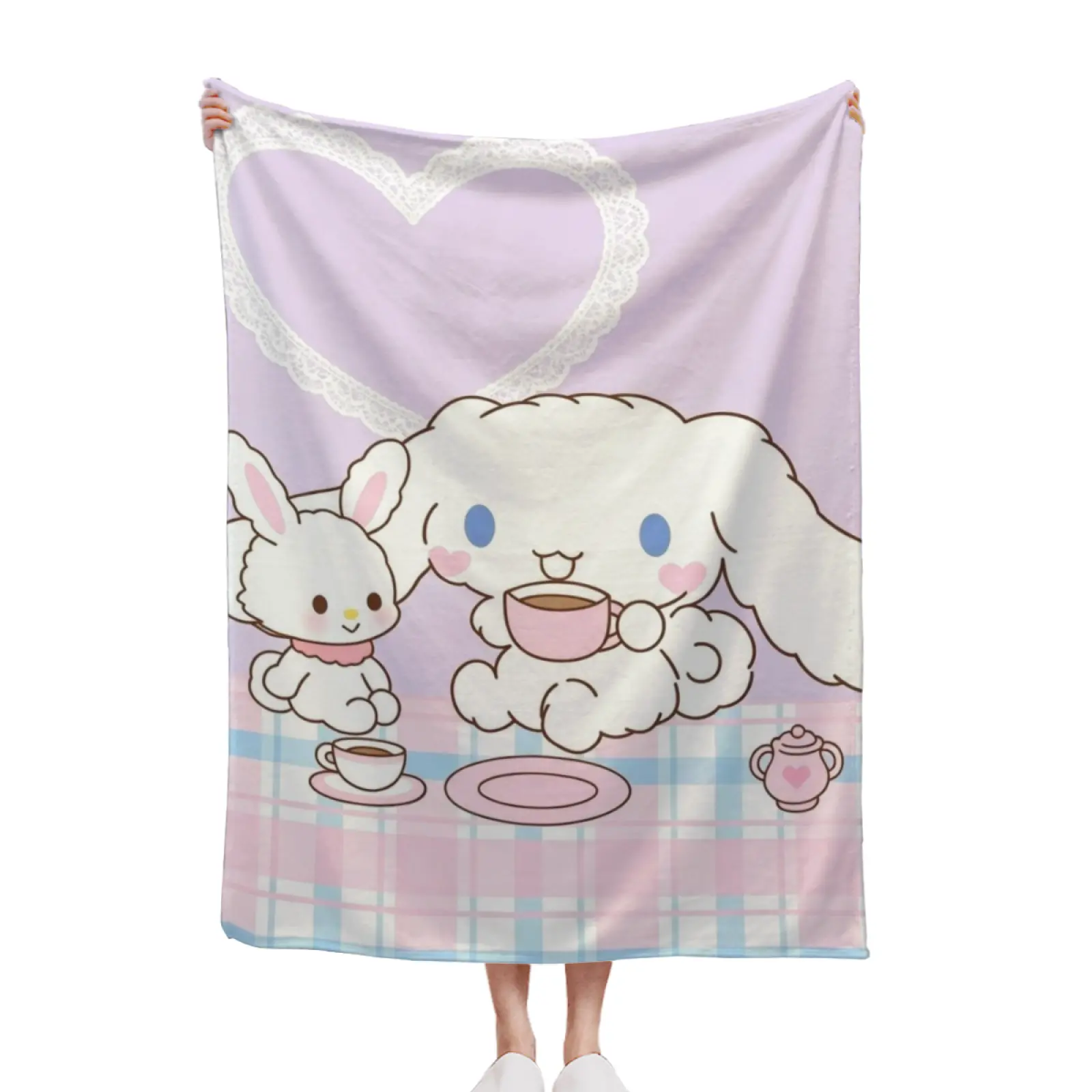 Sweet Lavender Cinnamoroll Lace Heart Blanket, Aesthetic Cottagecore Girly Blanket, Perfect Birthday Gift For Sanrio & Cinnamoroll Lovers 30x40 40x50 50x60 60x80inch